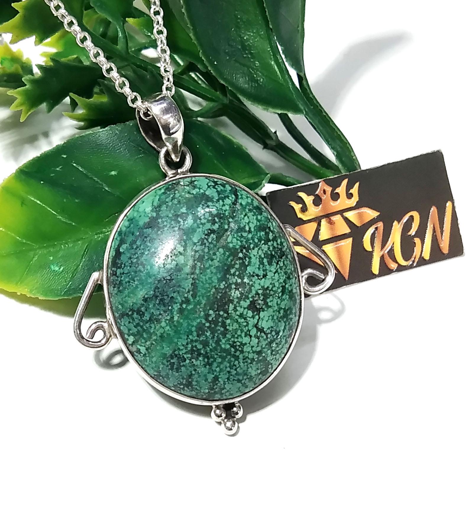 Turquoise Gemstone Pendant Chain Necklace, 925 Starling Silver Pendant Jewelry, Natural Tibetan Turquoise Stone Pendant, Gift For Men/Women.